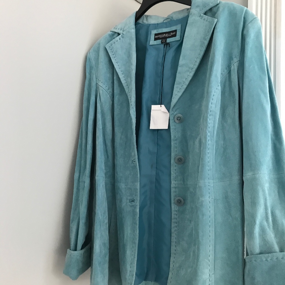 Vtg Turquoise Suede Ladies 20W Blazer Coat Monterey Bay NOS